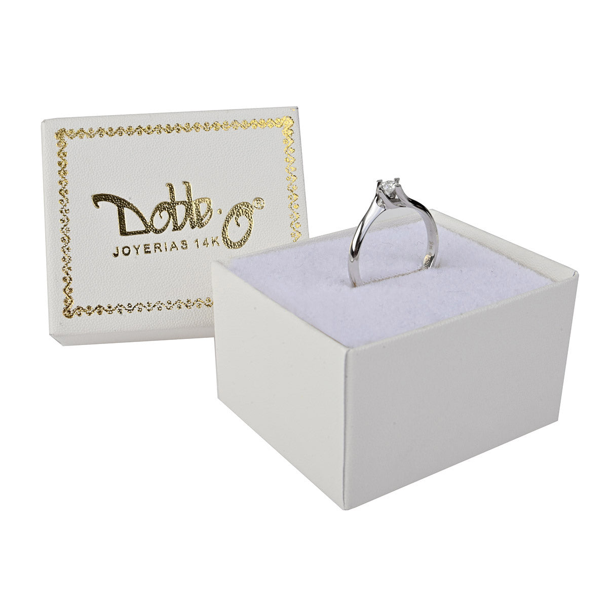 Solitario oro blanco 14K con diamante natural