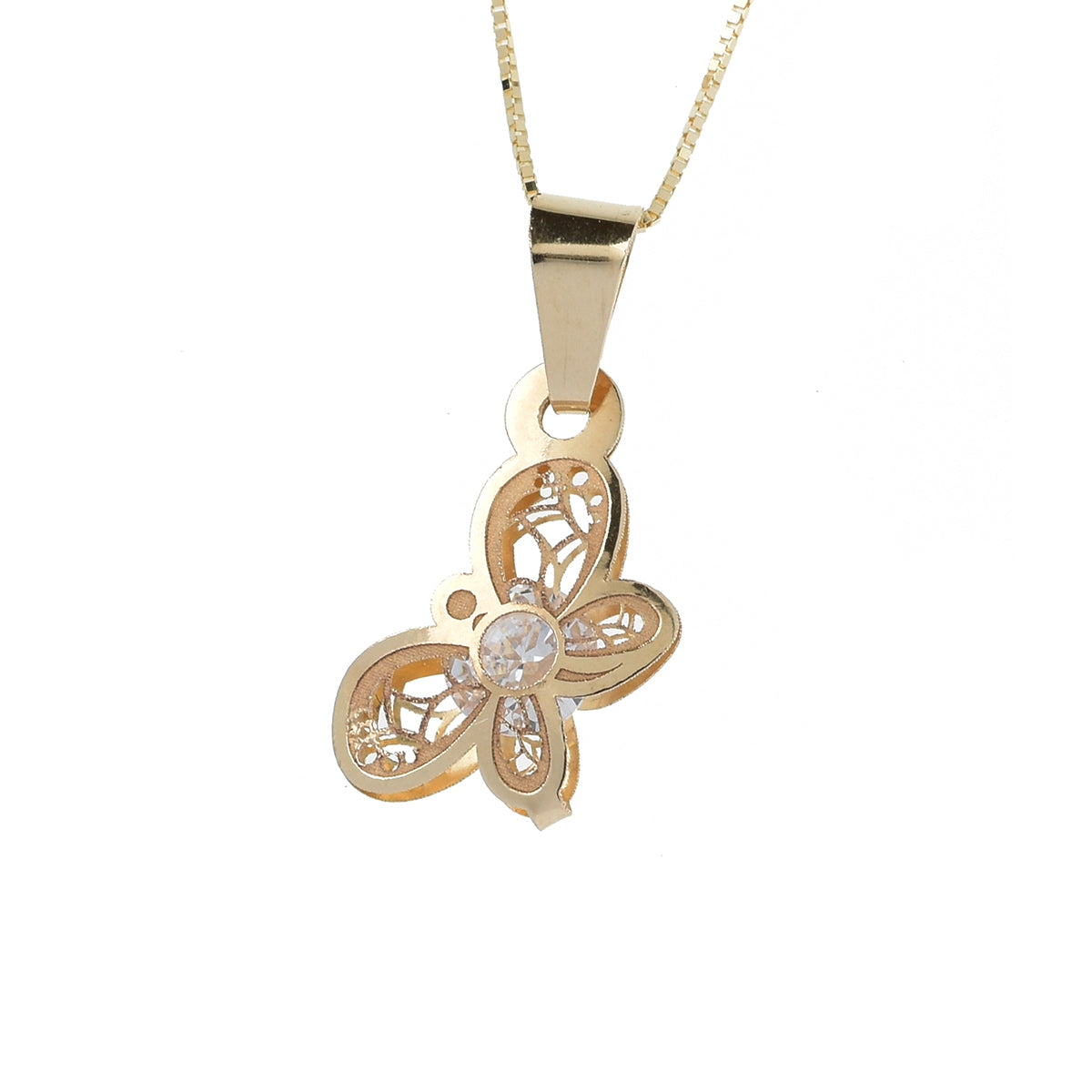 Dije Mariposa oro 14K con zirconias