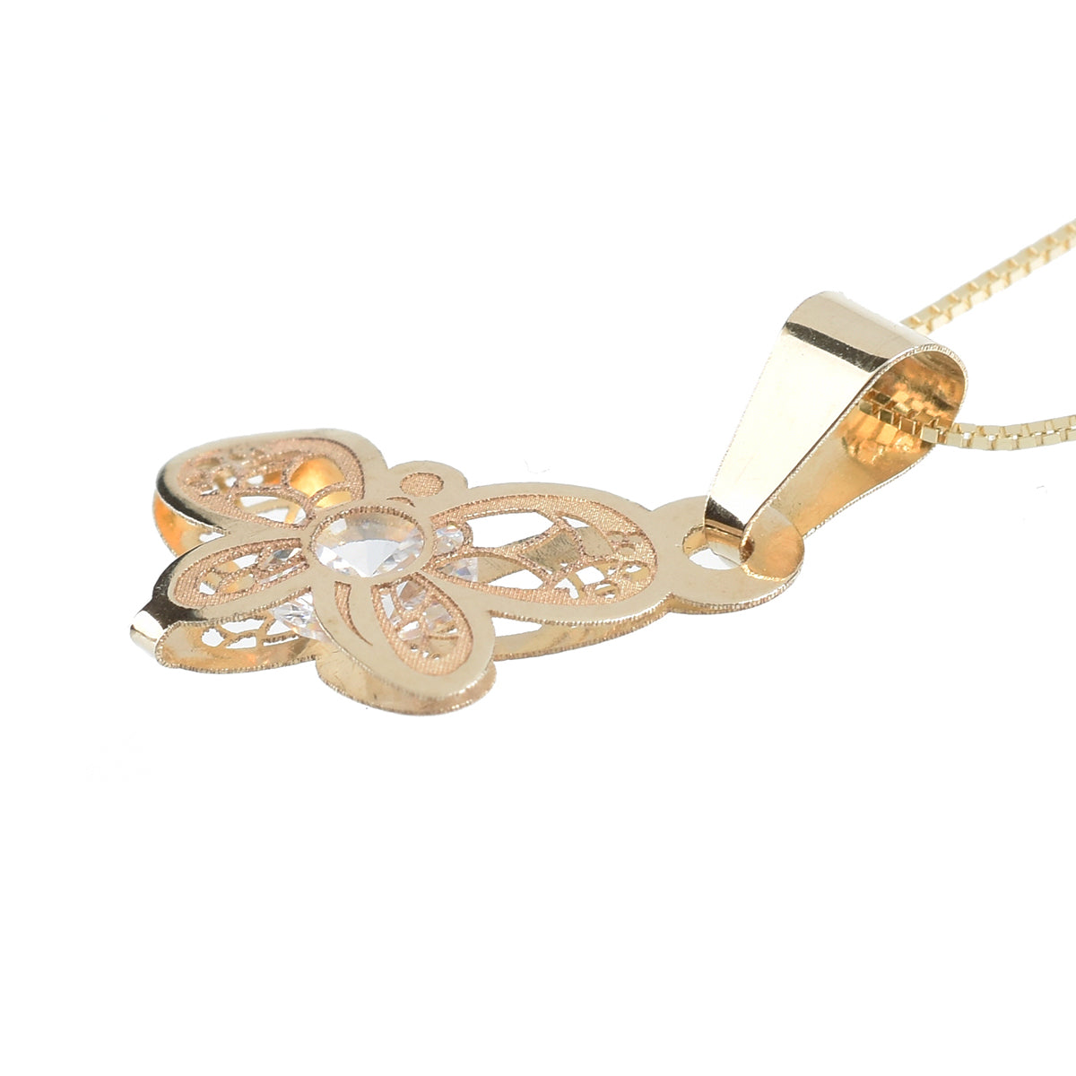 Dije Mariposa oro 14K con zirconias