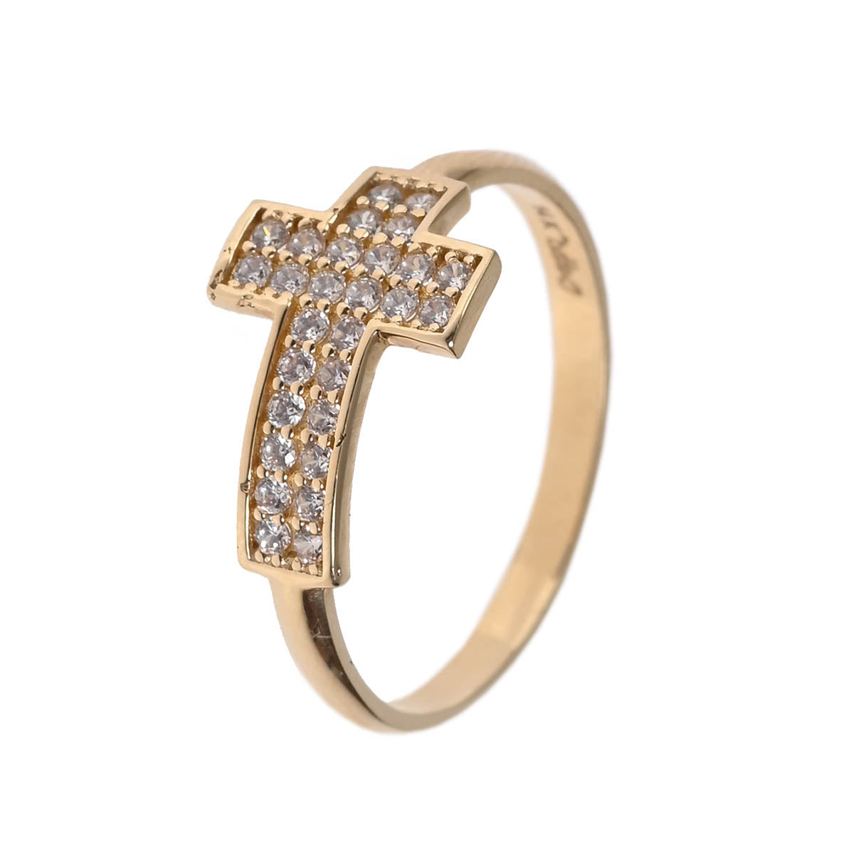 Anillo de Cruz con zirconias oro italiano 14K