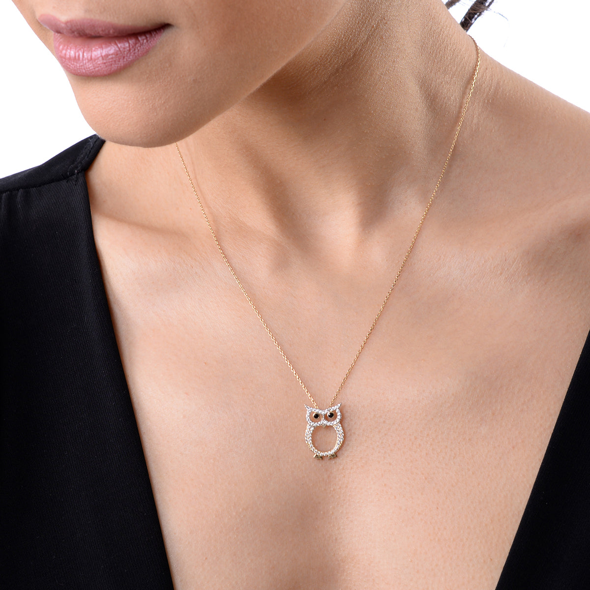 Gargantilla Búho oro 14K con zirconias
