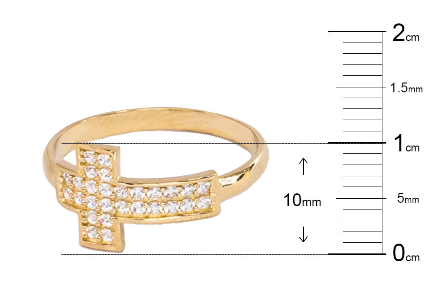 Anillo de Cruz con zirconias oro italiano 14K