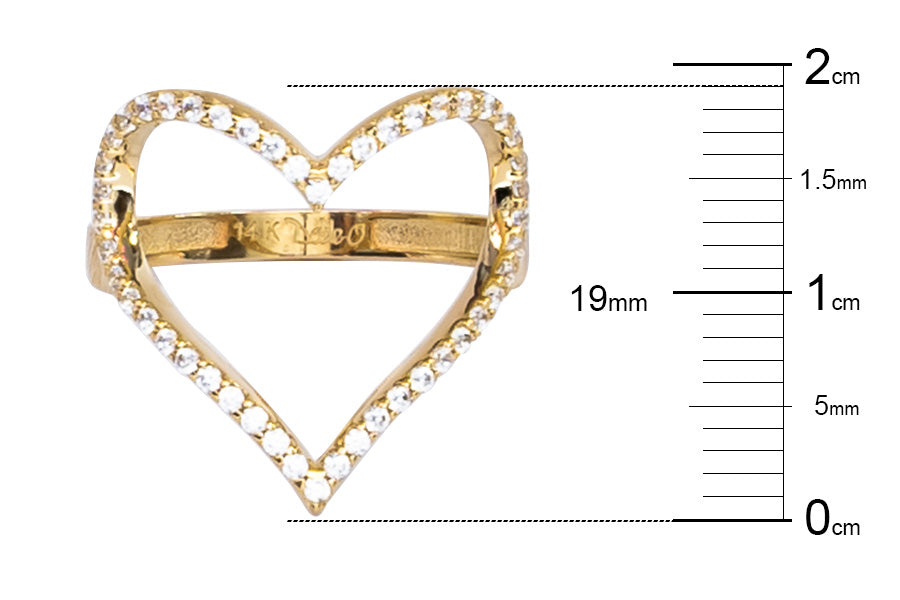 Anillo Silueta Corazón oro 14K con zirconias