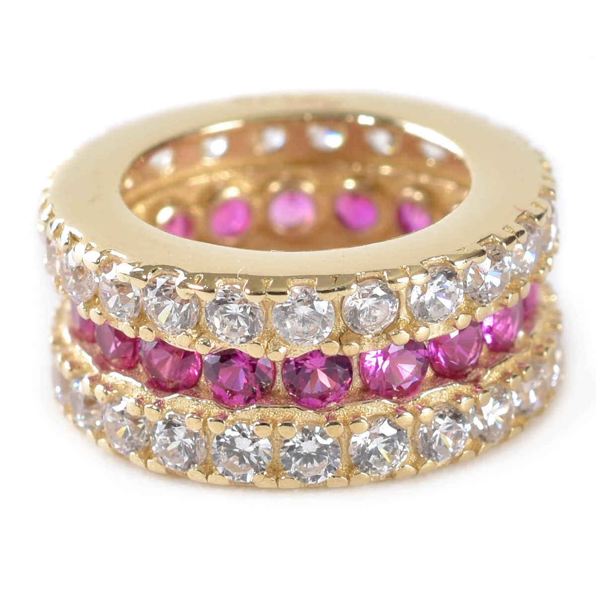 Dije circular oro italiano 14K con zirconias rojas y blancas