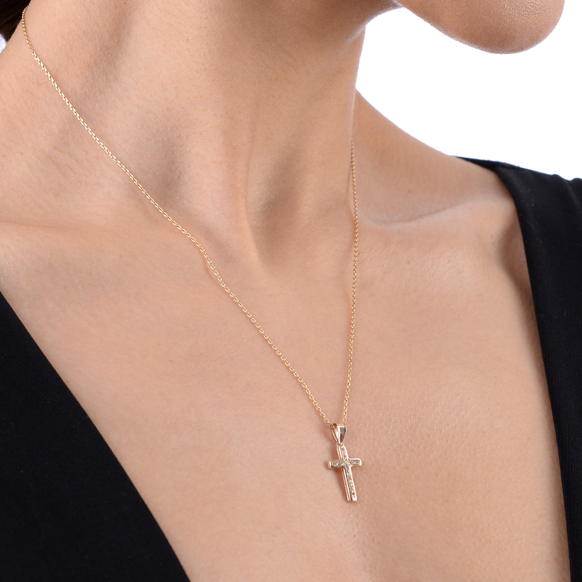 Gargantilla Cruz con Circonias ORO 14K