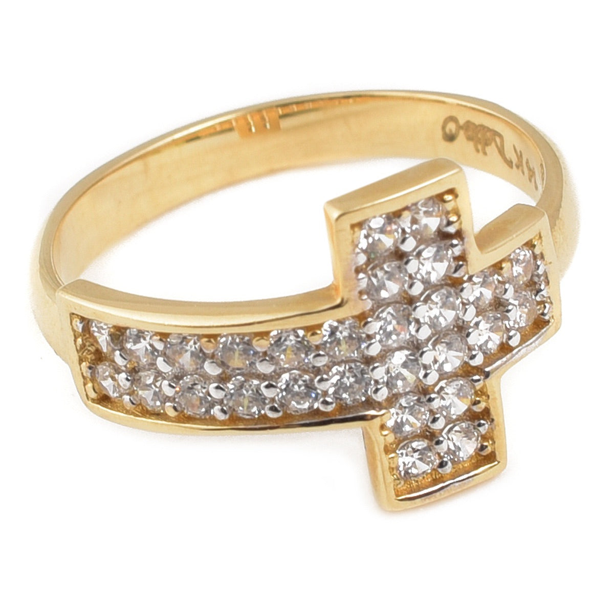 Anillo de Cruz con zirconias oro italiano 14K
