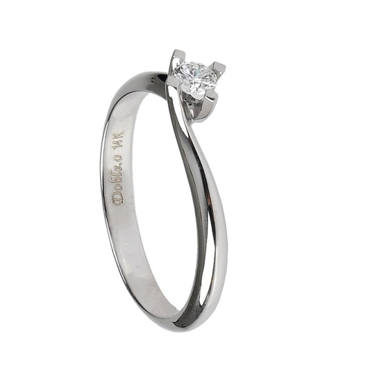 Solitario oro blanco 14K con diamante natural