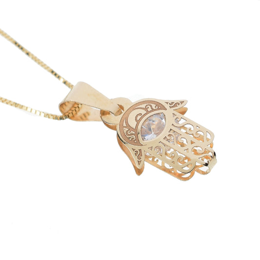 Dije Mano de Fátima oro 14K con zirconias