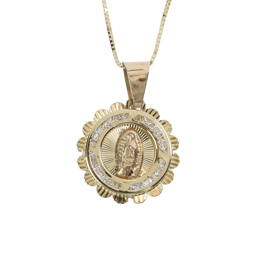 Medalla redonda mini con zirconias oro 14K