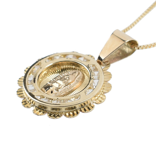 Medalla redonda mini con zirconias oro 14K