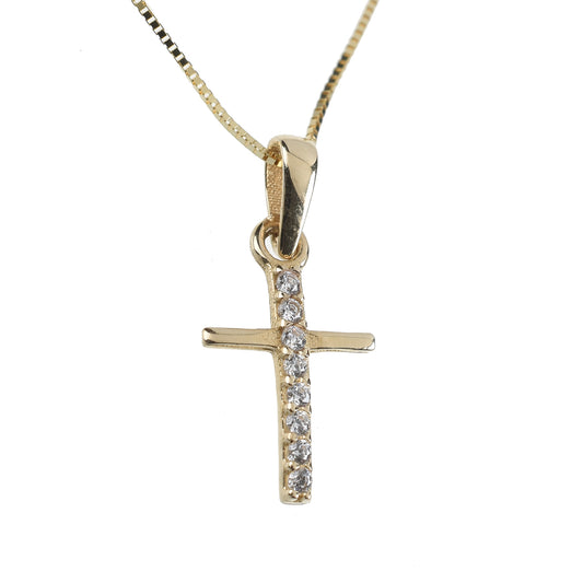 Gargantilla Cruz con zirconias oro italiano 14K