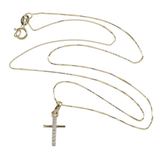 Gargantilla Cruz con zirconias oro italiano 14K