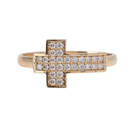 Anillo de Cruz con zirconias oro italiano 14K
