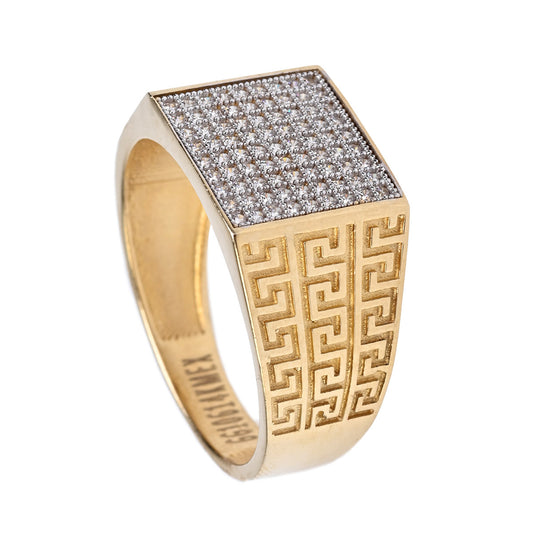 Anillo para caballero con zirconias y grecas