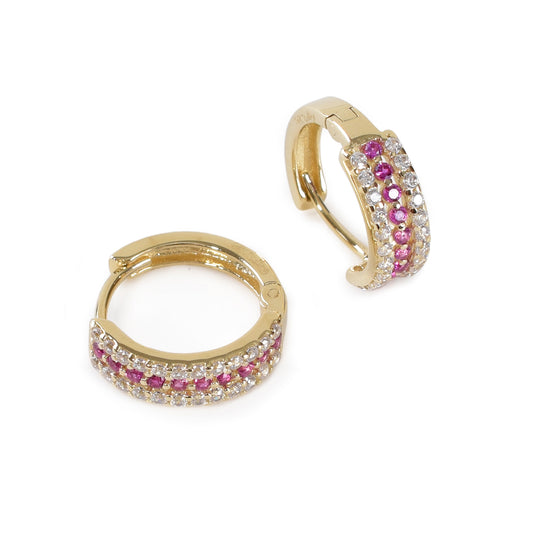 Huggies Love oro italiano 14K con zirconias rojas y blancas