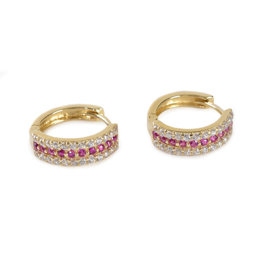 Huggies Love oro italiano 14K con zirconias rojas y blancas