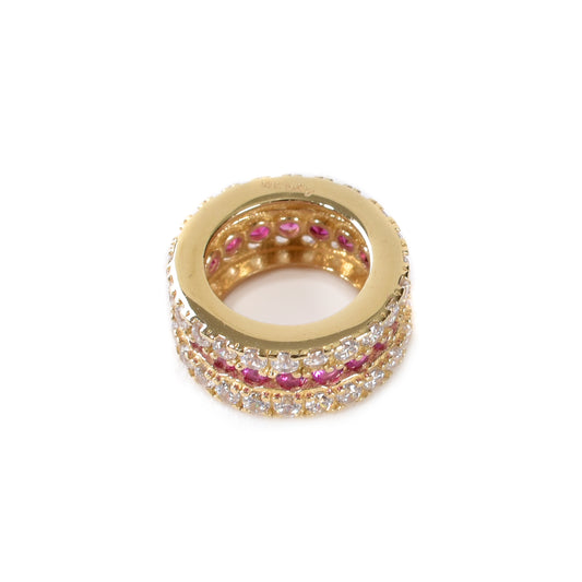 Dije circular oro italiano 14K con zirconias rojas y blancas