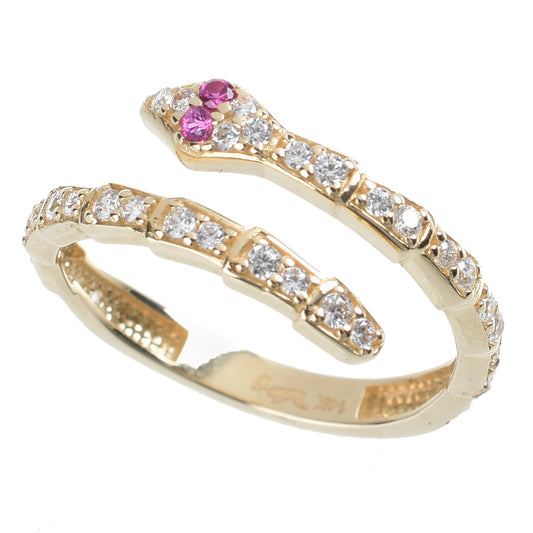 Anillo serpiente oro 14K con zirconias