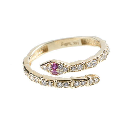 Anillo serpiente oro 14K con zirconias