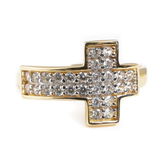 Anillo de Cruz con zirconias oro italiano 14K