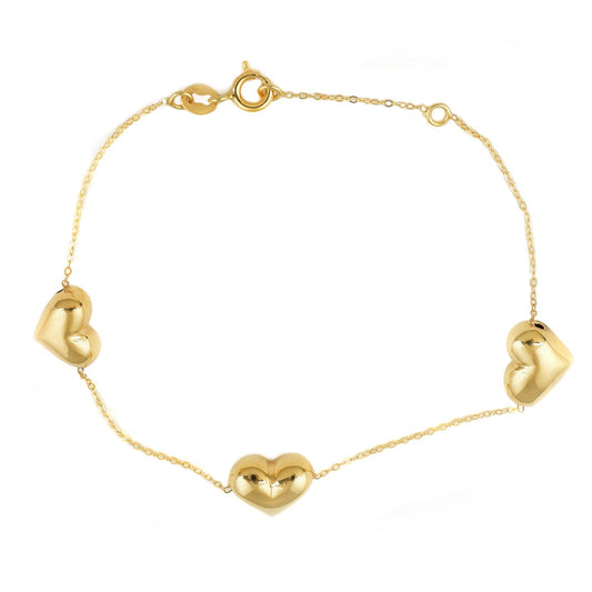 Pulsera Corazones Inflados oro italiano 14 K