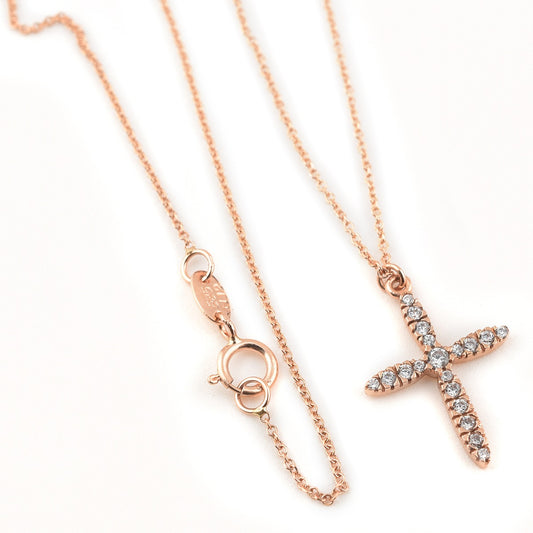 Dije Cruz oro italiano rosa 14K con zirconias