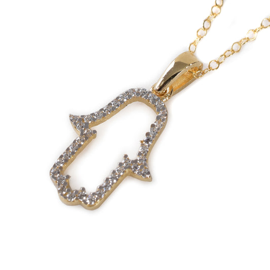 Juego Mano de Fátima Oro 14K con zirconias